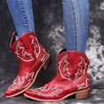 thumbnail image 2 of HBFAGFB Womens Boots Retro Embroidery Square Heels Slip-On Short Booties Pointed Toe Shoes Wine Size 38, 2 of 4