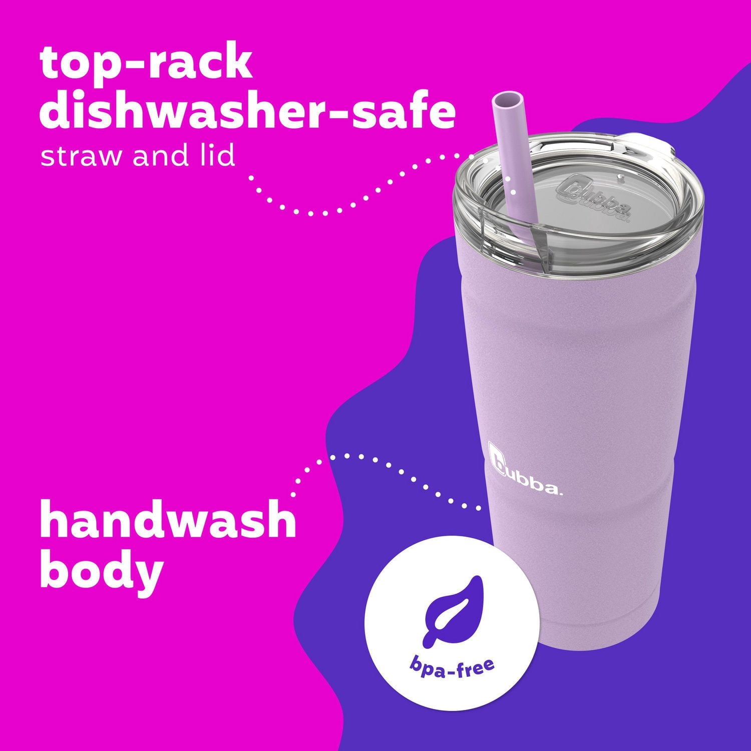 bubba Envy S Tumbler, Insulated Stainless Steel Water Bottle with Straw Lid, Lavender Frost