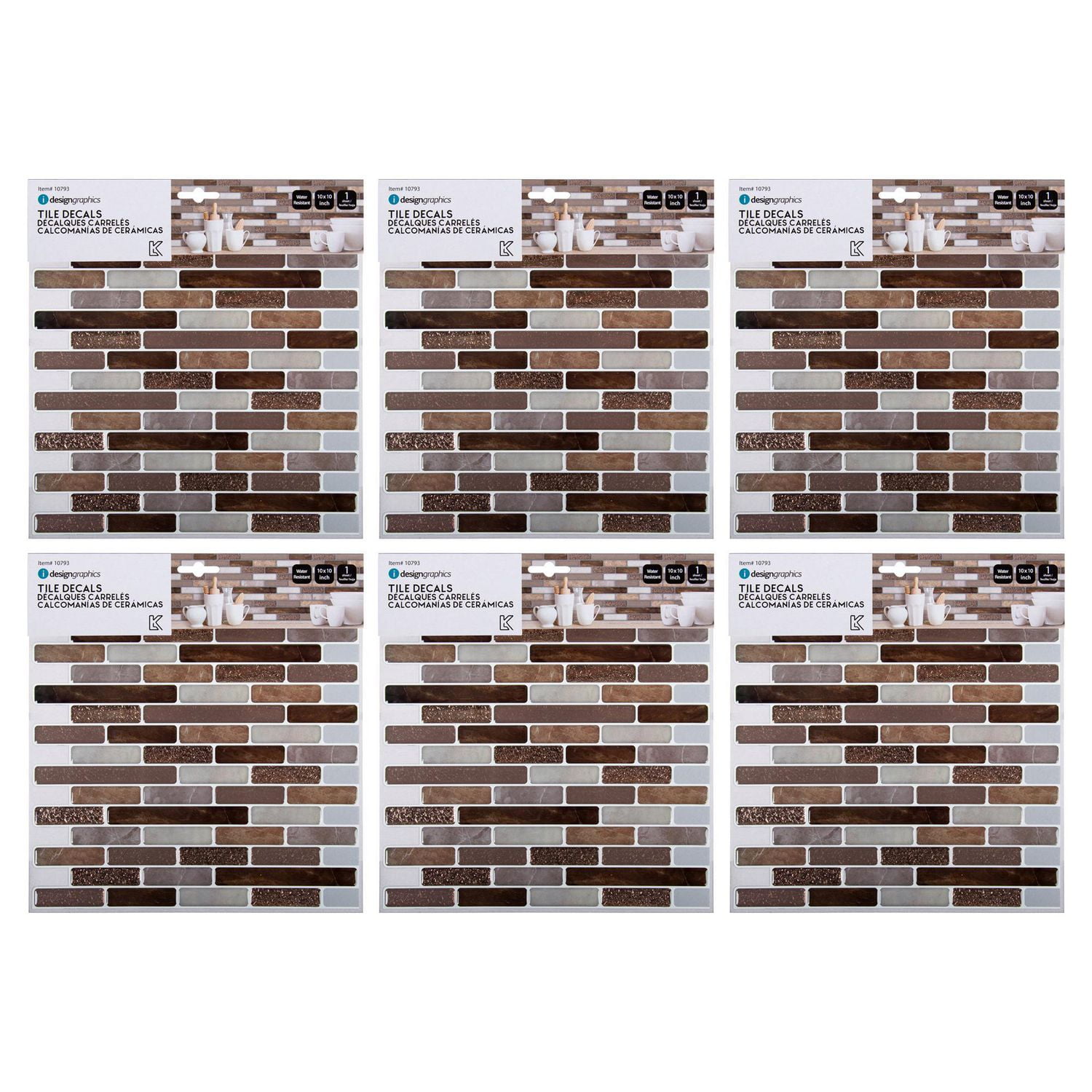 Truu Design Carreaux muraux décoratifs auto-adhésifs Peel and Stick, 10 x 10 pouces, brun, 6 pièces