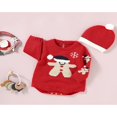 thumbnail image 2 of Infant Baby 2PCS Christmas Outfits  Long Sleeve  Neck Knit Romper + Beanie Hat Set, 2 of 9