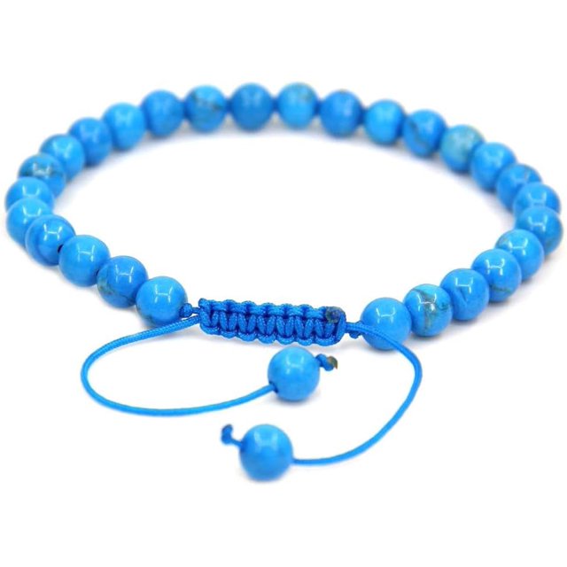 Natural Turquoise Howlite Gemstone 6mm Round Beads Adjustable Bracelet 7" Unisex