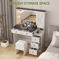 thumbnail image 2 of BeesClover Makeup Vanity Desk and Stool Set, Illuminated Dressing Table with Integrated Charging Station, Storage Drawers & Concealed Shelving, 2 of 7