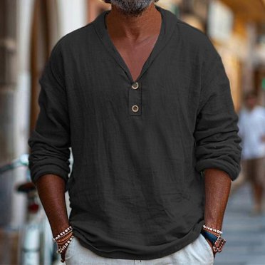 Gspmoly Shirts for Men, Men'S and Linen Solid Color Fashion Long-Sleeved Lapel Top/Shirt Men Top Holiday Gifts