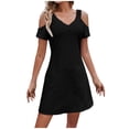 thumbnail image 2 of Jusqu'à 65 % de Rabais! Robes d'Été à la Mode pour Femmes 2024 Grande Taille Col en V Dentelle Épaules Dénudées Coupe Ajustée Manches Courtes, 2 of 3