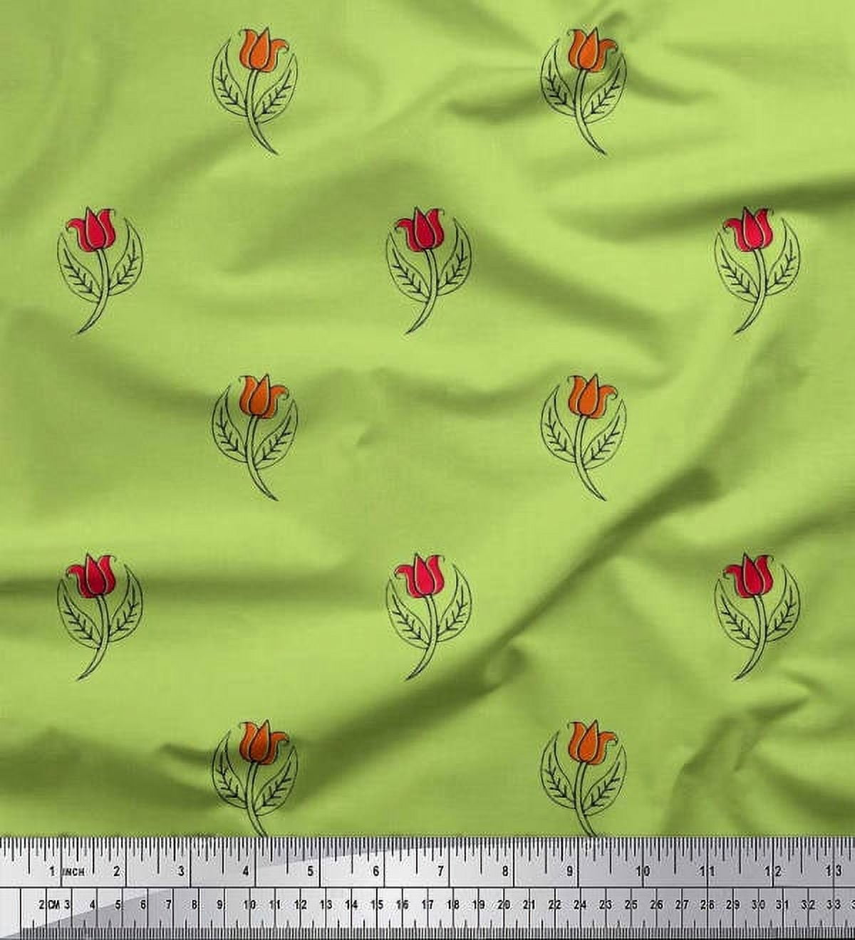 Soimoi Polyester Crepe Fabric Leaves & Floral Block Print Fabric by Yard 42 Inch Wide