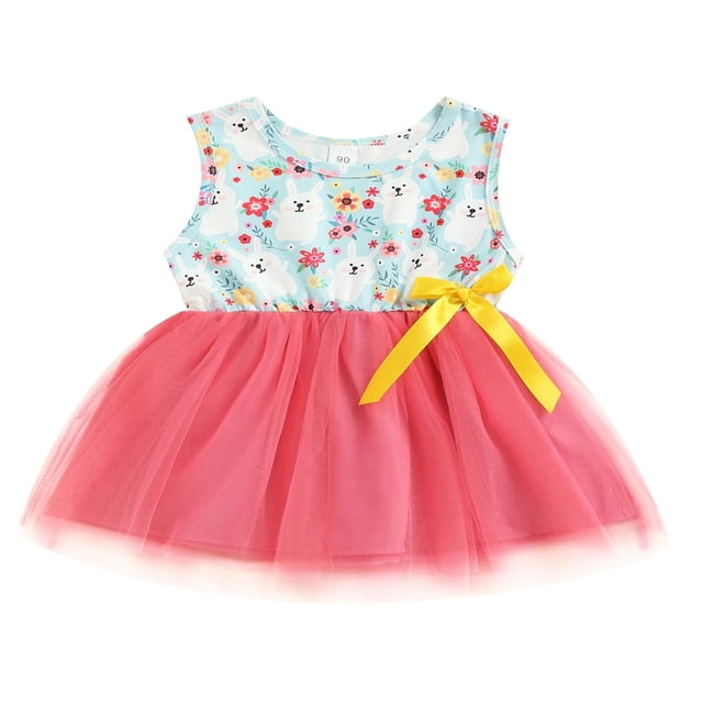 MesaSe Robe de Pâques pour Bébé Fille Imprimé Floral Sans Manches Robe Princesse en Tulle pour Fête 3-4 Ans