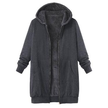 EGNMCR Winter Coats for Women Warm Thick Fleece Plush Zipper Hooded Jacket Plus Size Comfy Wool Coats with Pockets