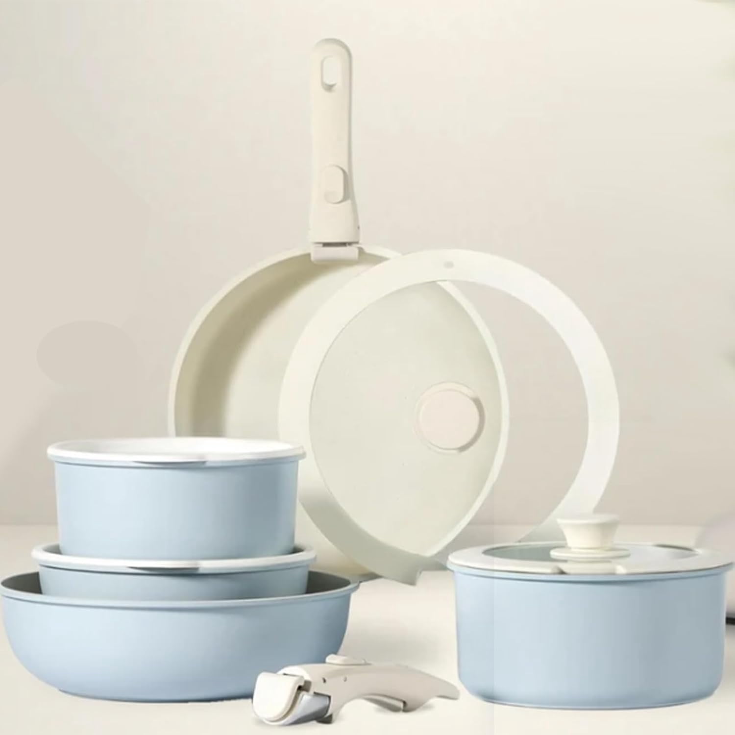 Gourmetific Cookware Set, 5/11 Piecegourmetific Cookware Set Removable Handle, Stackables Kitchen Pots and Pans Set Nonstick, Dishwasher/Oven Safe, Healthy Non Stick for RV(blue-5pcs)