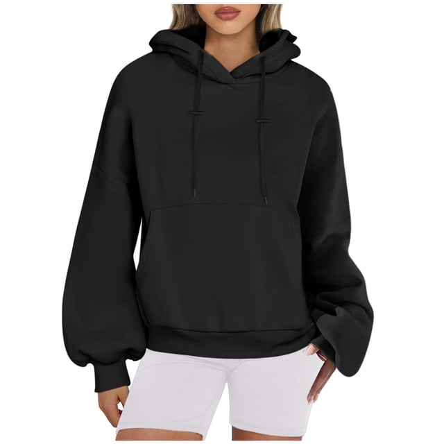 MeetoTime Sweat à Capuche pour Femmes Automne Basique Manches Longues Couleur Unie avec Poche