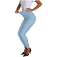 thumbnail image 2 of Women's Stretch Jeggings with Front Pockets Mid Rise Skinny High Waisted Tummy Control Faux Jeans Pants Plus Size Light Blue Pant,Size S-3XL, 2 of 10