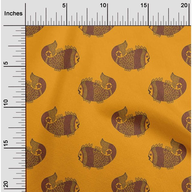 oneOone Tissu Polyester Lycra Poisson à Blocs Imprimés 1 Yard 56 Pouces de Large
