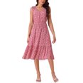 thumbnail image 1 of INSPIRE CHIC Robe d'Été Bohème de Plage pour Femme, Col en V, Sans Manches, Florale, Fluide, à Nouer, Midi, Décontractée, S, Rouge, 1 of 5