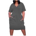 thumbnail image 2 of BEFOKA Robe pour Femme Grande Taille, Liquidation de Robes d'Été pour Femmes, Robe Unie Grande Taille à Manches Courtes et Col avec Poches pour Femme, 2 of 5