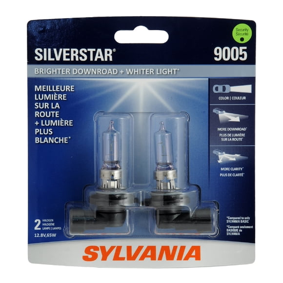 SYLVANIA - 9005 SilverStar - High Performance Halogen Headlight Bulb, High Beam, Low Beam and Fog Replacement Bulb, Brighter Downroad with Whiter Light (Contains 2 Bulbs)