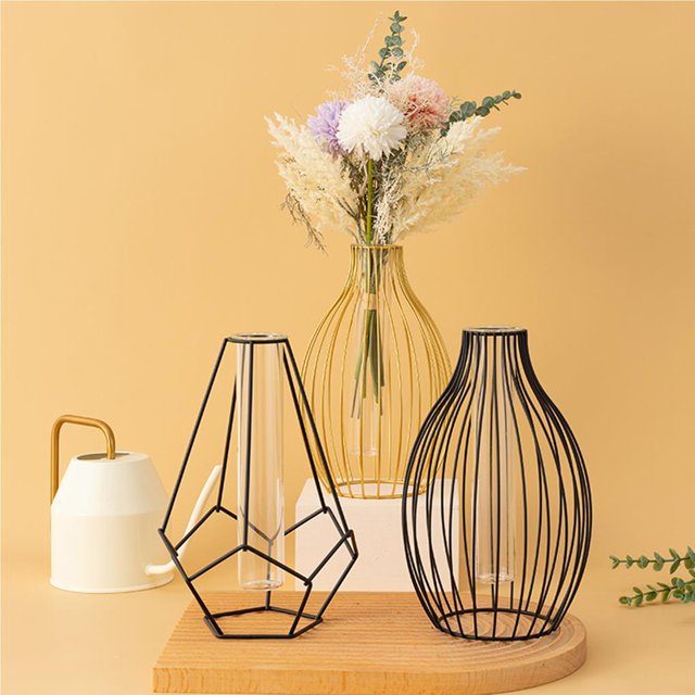 Flower Vases with Iron Art Frame Simple flower vases Family Flower Rack Tabletop Display Holder for Wedding Table Office Living Room Decor