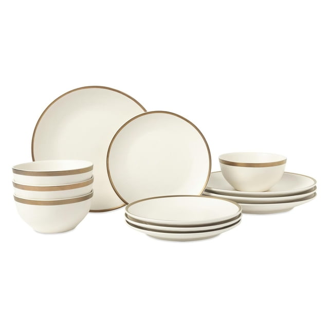 Thyme & Table Everest Collection 12-Piece Stoneware Dinnerware Set, White