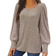 thumbnail image 1 of Meichang Puff Long Sleeve Shirts for Women Plus Size Square Neck Ribbed Knit Tops Solid Loose Fit Side Slit Hem Blouses Spring Trendy Women Tunic Tops, 1 of 4