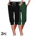 thumbnail image 1 of Prix Réduit, Capris Décontractés à Taille Élastique pour Femmes, Coupe Ample, Poches, Confortables, pour Maison/bureau, Matériau Extensible, Style Décontracté Confort Sans Effort,Sopatenor, 1 of 9