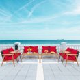 thumbnail image 1 of Patiojoy Ensemble de Meubles de Patio en Rotin 8 Pcs Cadre en Bois Canapé Coussiné avec Table Basse Ensemble de Canapé Sectionnel de Conversation pour Jardin Rouge, 1 of 8