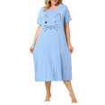 thumbnail image 2 of Agnes Orinda Nuisettes pour Femmes Grande Taille Fête des Mères Col Rond Manches Courtes Robe de Nuit Imprimé Chats Pyjamas Détente Maison avec Poche 2X Bleu Clair, 2 of 8
