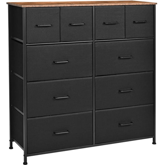 SortWise 10 Drawer Dresser for Bedroom, Tall Dresser with Wooden Top & Metal Frame, TV Stand Furniture Storage Tower Chest of Drawers, Black