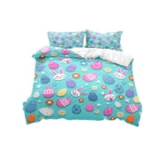 Duvet and Duvet Cover Set 3-Piece Easter Themed Bedding 180x200cm with Rabbits Egg Patterns, Pillowcases, Soft Fabric, Easter Egg Decorating