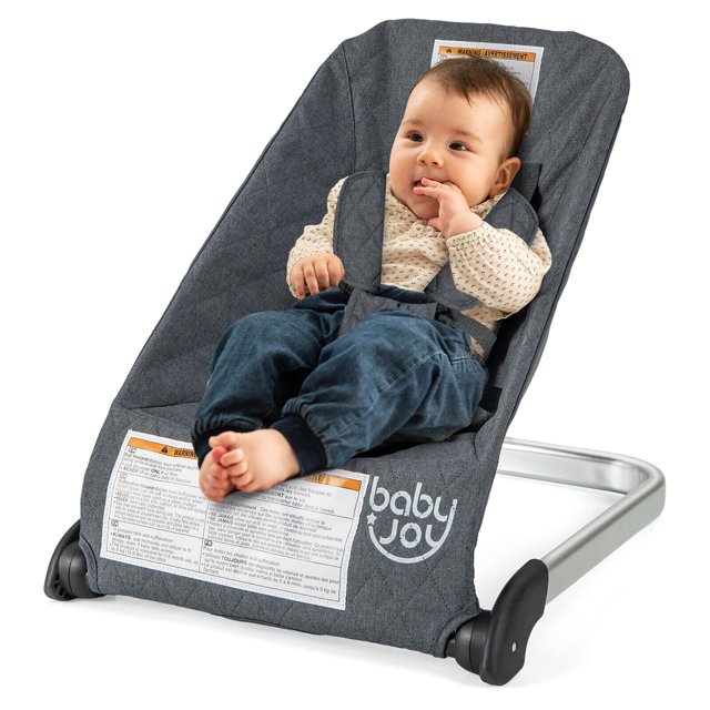 Gymax Transat Pliant pour Bébé Portable avec Dossier Respirant Aluminium Gris Foncé