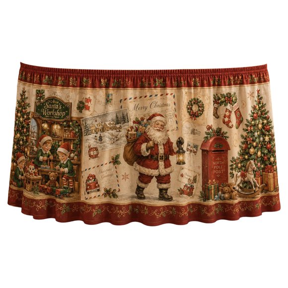 Jupe de Table de Noël, Housse de Table des Fêtes, Nappe Festive pour Table à Manger Fête Décoration de Noël à la Maison