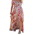 thumbnail image 2 of Femmes Boho Beach Dress Off Épaule Robe à Manches Courtes Imprimé Floral Coupe Ample Longue Robe Fendue, 2 of 6