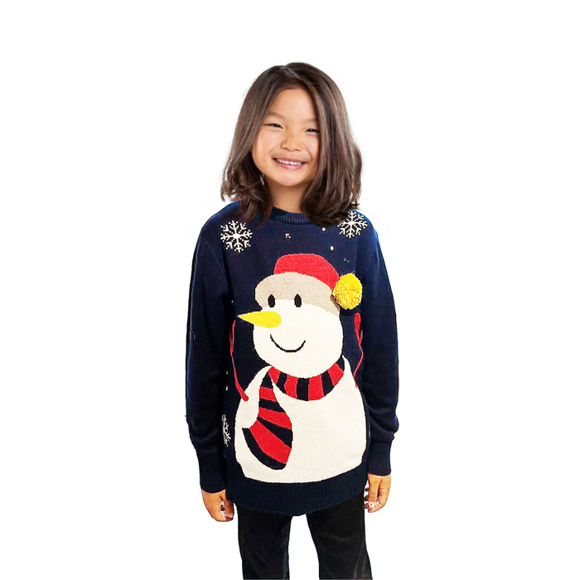 Girl Snowman Sweater With a Pompom Girl's Ugly Christmas Sweater