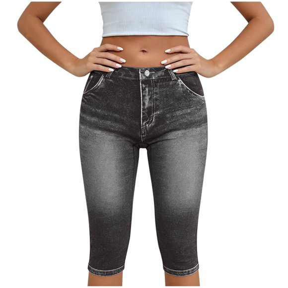 Miluxas Womens Capri Jeans for Women High Waisted Skinny Ripped Jean Denim Pants Black XXL(XXL)