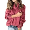 thumbnail image 2 of Dvkptbk Chandails pour Femmes Femmes Manches Longues à Coutures Col Roulé Haut Décontracté Ample Chandails Tricotés Blouse Vêtements en Liquidation, 2 of 5