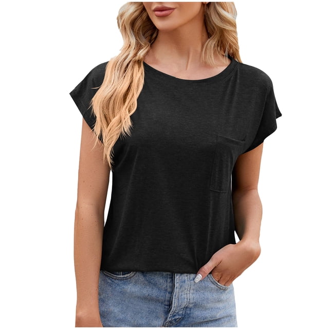 AherBiu Hauts d'Entraînement pour Femmes, Coupe Ample, Manches Cap, Col Ras du Cou, Haut Basique Confortable, T-Shirts, Chemises, Blouse