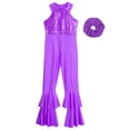 thumbnail image 3 of Lejafay Combinaison Sans Manches à Sequins pour Filles avec Couvre-Chef Jazz Disco Danse Body Performance Violet 14, 3 of 5