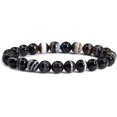 thumbnail image 1 of Black Banded Agate Gemstone 8mm Round Beads Stretch Bracelet 7" Unisex, 1 of 2