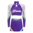 thumbnail image 3 of Aislor Femmes Manches Longues Bretelles Croisées Crop Tops & Jupe de Danse Uniforme de Cheerleading pour Adolescentes Violet P, 3 of 6