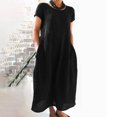 thumbnail image 2 of 2025 Robe d'Été pour Dames Confortable et Ample Robe pour Dames d'Été Couleur Unie à Manches Courtes Robe Midi pour Femmes Robe Longue, 2 of 6