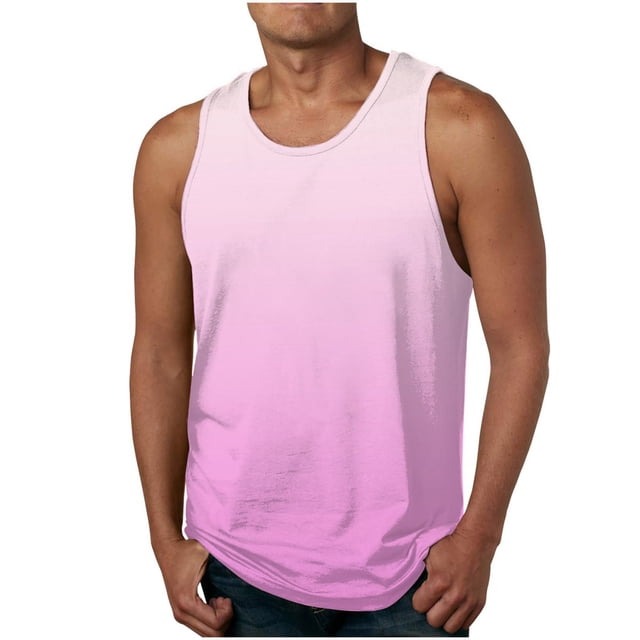 Yutk Débardeur Homme en Liquidation Gilet Imprimé Dégradé Décontracté Sans Manches Col Rond T-Shirt Débardeurs Rose TG