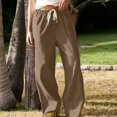 thumbnail image 2 of Timegard Womens Cotton Linen Pants Elastic Waist Wide Leg Solid Color Trend Lounge Pants with Pockets, 2 of 7