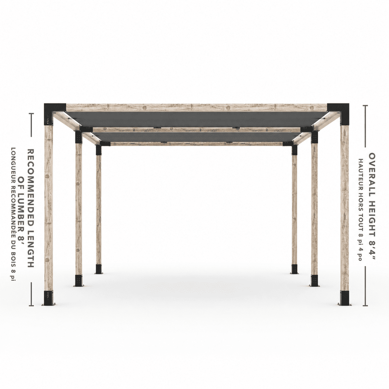 Toja 8' X 24' Double Pergola Kit With 2 Shade Sails For 4X4 Wood Posts