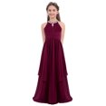 thumbnail image 1 of Miaeowve Robe de Fête Maxi en Chiffon à Paillettes pour Filles, Col Haut, Buste Froncé, Robe de Bal de Mariage Bourgogne 14, 1 of 7