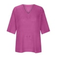 thumbnail image 4 of AherBiu 3/4 Length Sleeve Womens Tops Hollow Cable Knit Pullover Tops V Neck Loose Fall 2024 Blouses, 4 of 8
