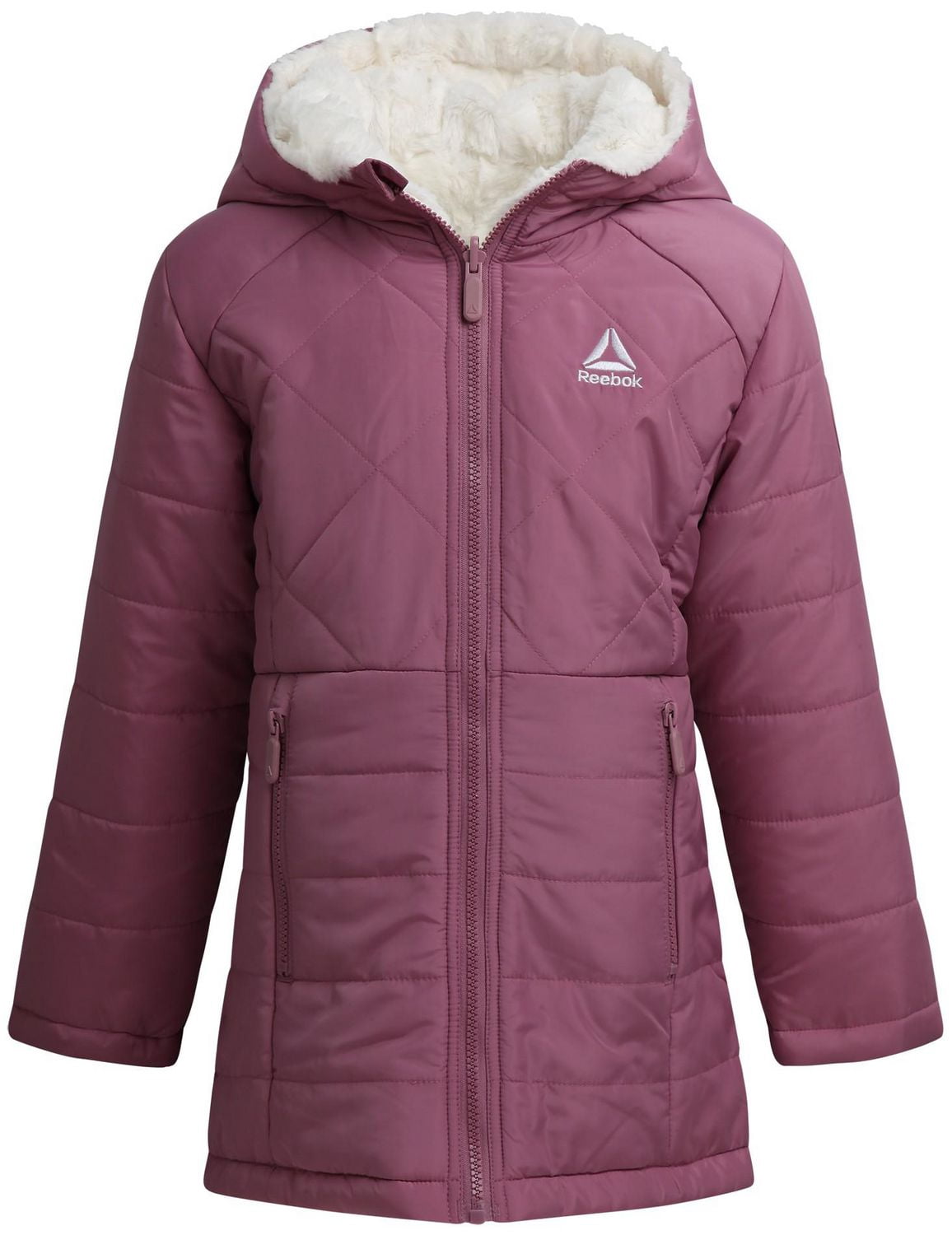 Reebok Girls' Long Stretch Reversible Puffer Coat