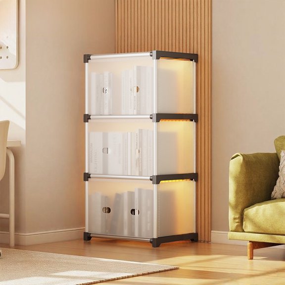 Plastic Bookshelf with Four Layers and Frosted Doors for Home Library and Room Storage