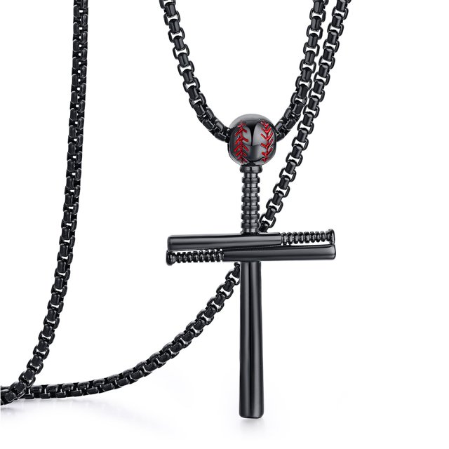 Rehoboth Collier Pendentif Croix en Acier Inoxydable Batte de Baseball Noire pour Femmes Hommes avec Chaîne Réglable 20+2 Pouces