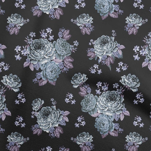 oneOone Cotton Flex Black Fabric Florals Craft Projects Decor Fabric Printed By The Yard 40 Inch Wide