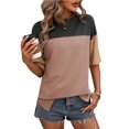 thumbnail image 1 of Soki Hauts pour Femmes Liquidation Décontracté Manches Courtes Couleur Unie Ourlet Fendu T-Shirt à Col Rond pour Dames, 1 of 1