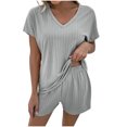 thumbnail image 1 of Birdeem Womens Summer Short Sleeve V-Neck Tops Shorts Comfortable Homewear Two-Piece Set, 1 of 8