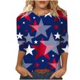 thumbnail image 1 of CEHVOM T-shirt Imprimé Mode Femme Jour de l'Indépendance Manches 3/4 Blouse Col Rond Tops Décontractés Liquidation, 1 of 5