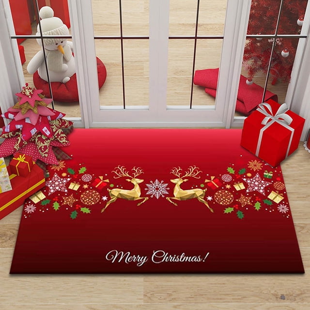 Large Christmas Decor Doormat for Home, Holiday Letter Print Indoor Carpet Rug, Non-Slip Kitchen Bedroom Floor Mat (60x90cm)